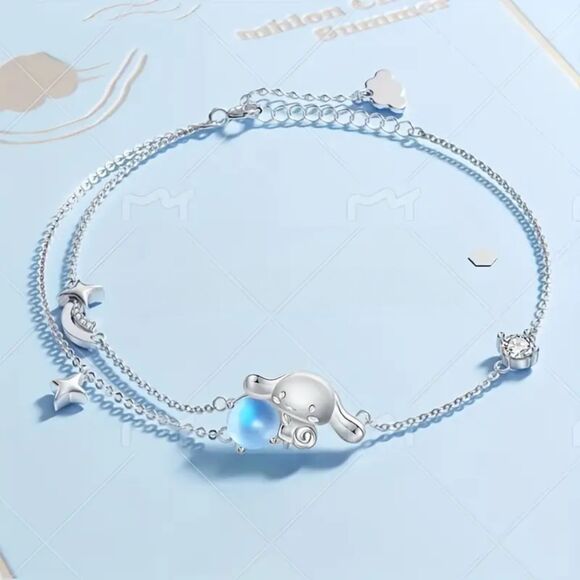 Sanrio Cinnamoroll Silver-Toned Bracelet – Cute Moon & Star Charm Jewelry - Picture 2 of 5